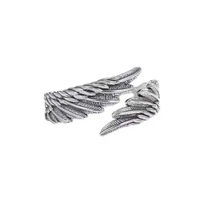 Vintage Silver Angel Wing Ring, Adjustable Statement Ring, Feather Design