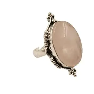 Rose Quartz Oval Brass Ring Adjustable Handmade Jewelry for Women Spiritual Healing Stone Ring