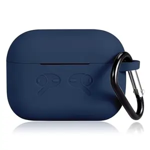 Dev mobile New Protective Case Cover Portable Silicone Skin Cover with Keychain Carabiner for Air Pods Pro 2 (Supports Wireless Charging) (Note: Airpods are not Included.) (Pack of 1) (Navy Blue)