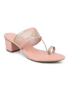 INC.5 Women Peach Ethnic Block Heels