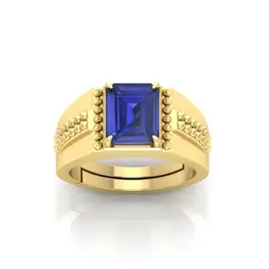 RRVGEM Blue Sapphire Ring 8.00 Ratti Certified AAA++ Quality Natural Blue Sapphire Neelam Gemstone Ring Gold Plated for Men and Women's
