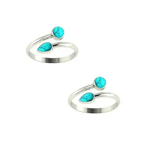 PEEN ZONE WE DELIVER THE ACTUAL JEWELRY Peenzone 925 CZ Silver Turquoise Toe Rings (Leg Finger Rings) In Pure 92.5 Sterling Silver For Women | Toe Rings for Women and Girls | Chandi Bichiya