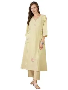 INDO ERA Women's Pure Cotton Floral Embroidered A-Line Kurta & Pant Set (IESTR11298)