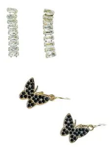 Femmibella Silver Plated Cubic Zircon Studded Butterfly Earrings | Set of 2 Combo Earrings For Women and Girls