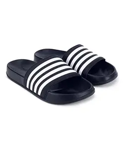 Aqualite Sliders for Men || Comfort Trendy Stylish Fashionable Slippers/Flip Flop/Slides for Men, Navy Blue & White, UK 8