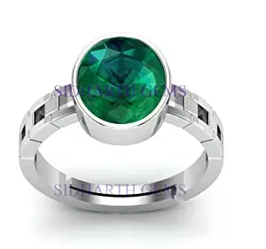 SIDHARTH GEMS SIDHARTH GEMS Certified Natural AA++ Quality 13.55 Carat - 14.25 Ratti Zambian Emerald Panna Silver Plated Astrological Purpose Adjustable Ring for Women's and Men's