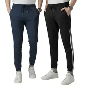 F GALLERY Men's Platinum Set of 2 Trackpants Lycra Joggers | 280 GSM Stretchable Track Pants for Gym & Casual Wear | High Rise Waist, Pockets,