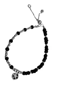 Adjustable Black Beaded Bracelet with Silver Charm, Fashion Jewellery for Women