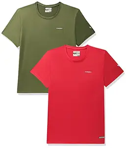 Charged Brisk-002 Melange Round Neck Sports T-Shirt Red Size 2Xl And Charged Endure-003 Chameleon Spandex Knit Round Neck Sports T-Shirt Olive Size 2Xl