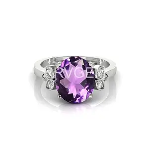 RRVGEM amethyst ring 11.50 Carat Handcrafted Finger Ring With Beautifull Stone katela/jamuniya ring Silver Plated for Men and Women With Lab-Certified
