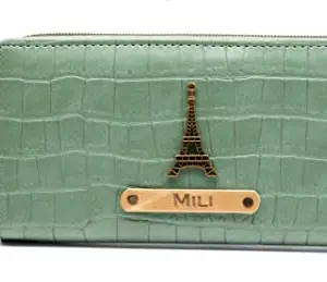 AICA Personalized Name & Charm Womens Leather Wallet - MintGreen | Customise Wallet Gifts for Women
