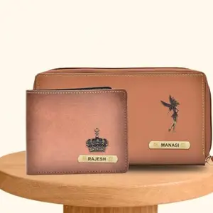 Your Gift Studio Classy Leather Customized Men's Wallet & Women's Minimal Clutch with All-Around Zipper (Peach)