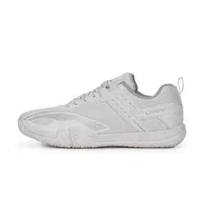 Li-Ning Saga Lite 8 Non-Marking Badminton Shoe | Unrivaled Durability & Enhanced Stability | All Indoor Sports (White/Silver,12UK)
