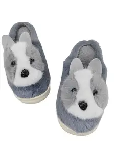 Women's Winter Fur Slippers, Ultra-Soft Plush Lining, Non-Slip Sole, Indoor Outdoor (GREY, UK Footwear Size System, Adult, Women, Numeric, Medium, 5.5)