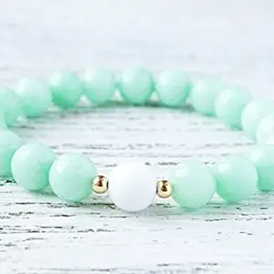 LKBEADS Natural Amazonite With White Jade 10mm Round Shape Smooth Cut Beads 8 inch Stretchable Bracelet for Men & Women|STBR_RR_00276_80