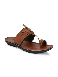 AADI Men's Tan Synthetic Leather Trendy Lightweight Comfortable Indoor Outdoor Daily Use Casual Slides/Slipper