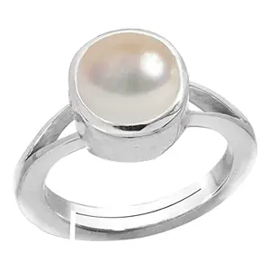 DINJEWEL Pearl 10.25 Ratti Natural Pearl Original Certified Astrological moti Adjustable Silver Plated Ring for Men and Women