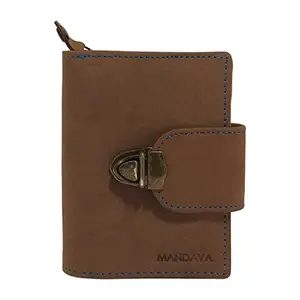 MANDAVA Women's Top Grain Genuine Leather Wallet with Push Lock (Light Brown)