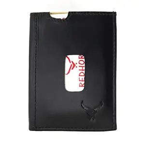REDHORNS Genuine Leather Card Holder Money Wallet 3-Slot Slim Credit Debit Coin Purse for Men & Women (RD373A_Black)