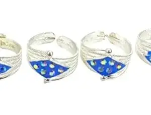 Stone Studded Midi Toe Ring For Bridal Women and Girls (Pair of 2) (BLUE)