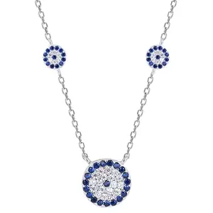 TOUCH925 Circlular Blue Floral Necklace | Blue Colored Silver Jewellery for Women | Gift Ideas for Women & Girls | with Certificate of Authenticity |
