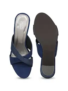 Inc.5 Shoes Women Block Heel Fashion Sandal 100873_Navy