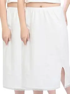 mybody Women's Cotton Ankle Length Maxi Skirt Slip - Pack of 2 (XL, White+White)