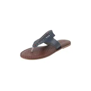 Mochi Women Blue/Navy Synthetic Leather Flat Slip-on UK/7 EU/40 (32-930)