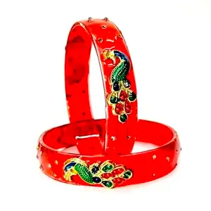 DMJ Premium Glass Peacock Bangles Set For Women & Girls | Fancy Women's Bangles | Stylish Bangles Glass | Daily use, Office, Party, Wedding Bangles (SET OF 2) (Red, 2.6)