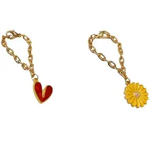 Morel Sturdy Rose Gold Chain Watch Charm Combo of Red Heart Shaped and Sunflower Floral Pendant, Watch Charm, Watch Accessories, Pack of 2