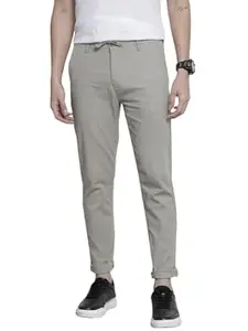 The Indian Garage Co Men Slim Fit Solid Mid-Rise Elasticated Linen Trousers