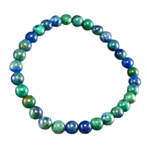 RRJEWELZ Natural Dioptase Chrysocolla Malachite Shattuckite 6mm Round Shape Smooth Cut Beads 7 Inch Stretchable Bracelet For Men & Women. Unisex Bracelet For Healing, Meditation & Luck|STBR_RR_11159_7.0