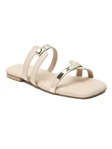 Bruno Manetti women's Cream Slipon Back Open Square Toe Comfort Flats