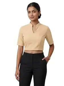 FVSHUN Women's Half Sleeves Mandarin Collar Readymade Blouse | Summer Blouse for Office, Everyday Wear Saree Blouse