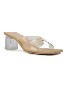 Inc.5 Womens Beige Party Wear Transparent Square Heels