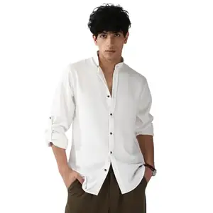 Urbano Fashion Men's White Linen Blend Full Sleeve Relaxed Fit Mandarin Collar Casual Solid Shirt (shirtlinmdfl-01-white-l)