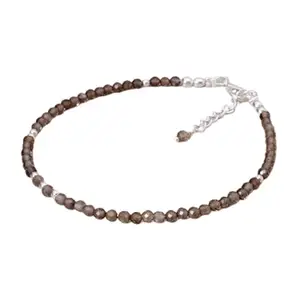 LKBEADS Silver Plated Bracelet with Grey Faceted Smoky Quartz Beads – Round 3mm – 7 inch Adjustable – For Men & Women|LK_STACK_06184