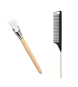 ZAUKY 1PCS Mini Plastic Bleach Brush, 1PCS Parting Comb for Braiding Hair, Detangling Teasing Comb