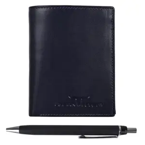 URBAN FOREST Toronto Dark Blue Leather Wallet & Pen Combo for Men