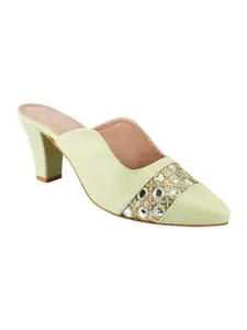 SELFIEE Cone Heel Mules Fashion Pointed Pump Shoes for Party and Formal Occasions for Girls & Women