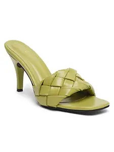 Bruno Manetti Women's Green Slipon Braided Design Back Open Heels