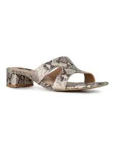 Inc.5 Womens Golden Party Wear Printed Toe Square Toe Block Heel Sandals