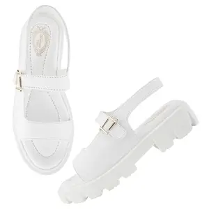 Shoetopia Casual White Platform Heeled Sandals For Women & Girls /EU39