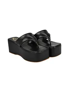 Shoetopia Shoetopia Women & Girls Retro Style Comfortable Platform Heels/P-2/Black/UK4
