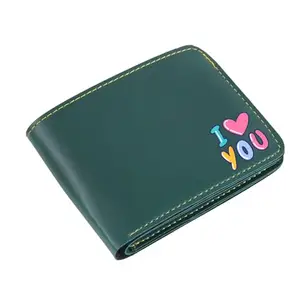 NAVYA ROYAL ART Men's Leather Wallet - I Love You Design Printed on Wallet - Green Color
