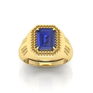 RRVGEM 6.00 Ratti Blue Sapphire Ring panchdhatu ring gold Plated Astrological Adjustable Ring Size 16-22 for Men and Women