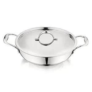 Prabha Tri-Ply Stainless Steel Kadhai Prima Flat Bottom, Food-Grade Stainless Steel, Cookware Kadhai, 4.3L, 28CM, Compatible with Induction & Gas Stove, 2 Year Warranty price in India.