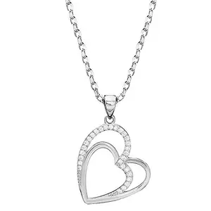 GIVA 925 Silver Zircon Double Heart Pendant with Link Chain | Gifts for Girlfriend, Gifts for Women and Girls |With Certificate of Authenticity and 925 Stamp | 6 Month Warranty*