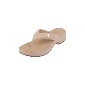 Mochi Women Beige Synthetic Leather Platform Comfort Slip-on Sandal UK/8 EU/41 (32-608)