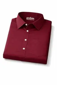 PROBEX INTERNATIONAL Men's Cotton Blend Solid Shirt with Spread Collared Full Sleeve Curved Hemline Button Closure Slim Fit and One Pocket | Shirt for Man Full Sleeve